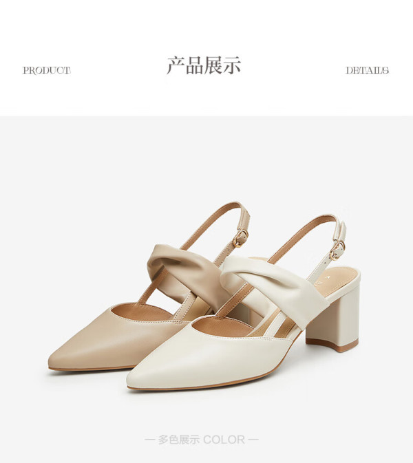 百思图24夏季尖头粗跟玛丽珍高跟鞋后空女凉鞋ruf35b