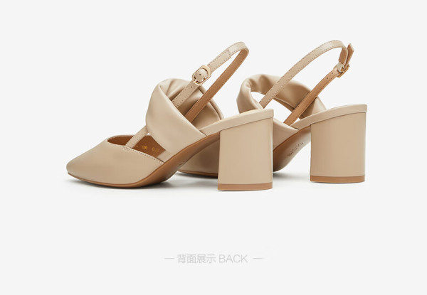 百思图24夏季尖头粗跟玛丽珍高跟鞋后空女凉鞋ruf35b