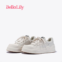 Bella Lily2024春季欧式真皮小白鞋女厚底板鞋牛皮时尚休闲鞋 米白 35