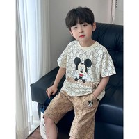 Disney 迪士尼 男女童套装2024夏季新款连衣裙儿童中大童卡通满印花纹两件套