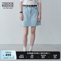 Teenie Weenie小熊女装2024夏装花朵刺绣牛仔短裙少女感半身裙 浅蓝色 155/XS