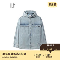 izzue 伊苏 it 男装连帽牛仔衬衫2024春季潮流有型水洗外搭8507S4M BLX/蓝色 M