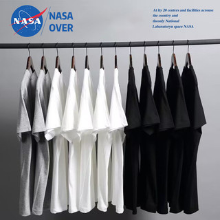 NASAOVER 纯棉纯色情侣短袖打底T恤白色男女体恤纯黑半袖衣服上衣