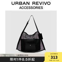 URBAN REVIVO2024夏季女士小众透明网纱单肩包UAWB40242 黑色