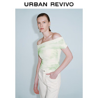 UR2024夏季女装薄荷曼波印花修身一字肩短袖T恤UWG440093 白绿印花 S