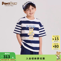 PawinPaw卡通小熊童装2024年夏季男童条纹圆领短袖T恤 Navy藏青色/59 130