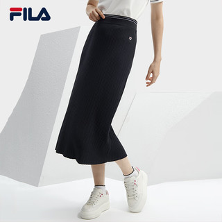 FILA 斐乐 官方女士编织裙2024春时尚休闲简约基础拼接半身裙