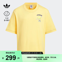 adidas印花纯棉运动上衣圆领短袖T恤男大童夏季阿迪达斯三叶草 亮黄 128CM