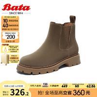 Bata 拔佳 切尔西靴女牛皮英伦粗跟百搭通勤短筒靴69250DD3 卡其色 37