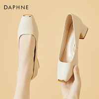 百亿补贴：DAPHNE 达芙妮 女鞋真皮鞋子方头单鞋女新款春秋高跟鞋中跟粗跟皮鞋女鞋子