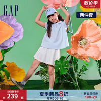 Gap女童2024夏季polo领短袖T恤百褶短裙儿童装运动套装890408 蓝白拼色 120cm (XS) 亚洲尺码