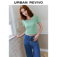 UR2024夏季女装都市休闲简约肌理感短袖针织衫UWU940114 浅绿 XL