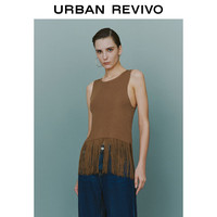 URBAN REVIVO 女士复古小众设计感流苏修身无袖针织衫 UWG940155 黄棕 XS
