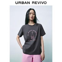 URBAN REVIVO 夏季女印花圆领短袖T恤 UWU440052 冷灰 L