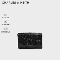 CHARLES&KEITH24夏褶皱翻盖式单肩斜挎小方包女CK2-80782348 Jet Black黑色 S