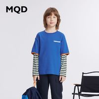 MQD 童装男童T恤24春秋季新款假两件条纹华夫格户外风儿童长袖上衣