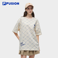 FILA FUSION斐乐潮牌款针织短袖衫2024夏季时尚宽松纯棉T恤 麦乳色-BG 160/84A/XS