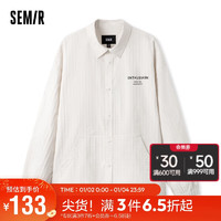 森马（Semir）夹克男2024春季字母印花翻领衬衫外套肌理格纹感上衣109124108115 米白10331 XXL