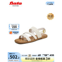 Bata时尚凉鞋女2024夏商场羊皮通勤休闲复古软底凉鞋ARP22BL4 米白 40