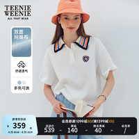 Teenie Weenie小熊2024年夏季撞色POLO领短袖T恤宽松韩版女士 象牙白 160/S