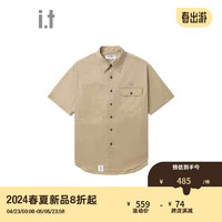 :CHOCOOLATE it 男装短袖工装衬衫2024夏季日常简约款8382XSM BGA/棕色 L