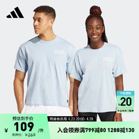 adidas 阿迪达斯 男女印花跑步运动上衣圆领短袖T恤 浅蓝 A/L