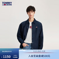 TOMMY JEANS 24春季男装经典印花按扣翻领合身单夹克外套DM0DM18823 藏青色C1G S