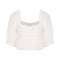 限尺码：ZARA 女士棉质休闲镂空设计低领五分袖纯色针织T恤衫