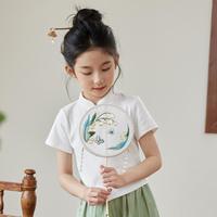 LUSON 儿童童装女童短袖t恤夏季2024新款盘扣新中式儿童国风上衣
