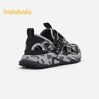 巴拉巴拉男童运动凉鞋夏2024镂空透气鞋子磁力扣 黑灰色调00392 36码