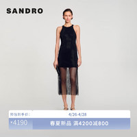 SANDRO2024春夏女装两件套黑色无袖收腰中长连衣裙SFPRO03101 黑色 34