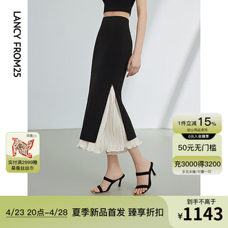 朗姿法式气质设计感半身长裙夏季2024直筒高端半身裙女 黑色 L