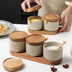 日式陶瓷调料罐套装家用厨房高颜值调味罐带盖罐网红调料盒大容量