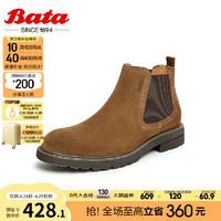 Bata 拔佳 切尔西靴男2023冬商场牛皮英伦通勤复古百搭低靴M1162DD3 棕色-单里 43