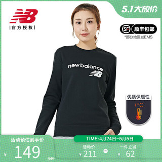 new balance NB 奥莱卫衣女士休闲运动宽松针织圆领内搭加绒长袖上衣 WT03811-BK（加绒） L