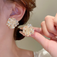Trendolla 925银针镶钻花朵耳环时尚饰品森系清新甜美耳钉法式优雅气质耳饰