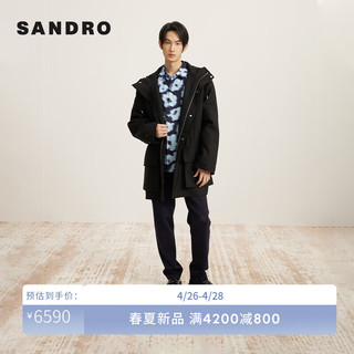 Sandro 2024早春男装简约黑色连帽抽绳夹克外套上衣SHPMA00333 黑色 L