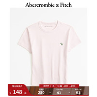 ABERCROMBIE & FITCH女装 24春夏休闲百搭小麋鹿紧身短袖圆领T恤 358176-1 浅粉色2  刺绣标识 M (165/96A)