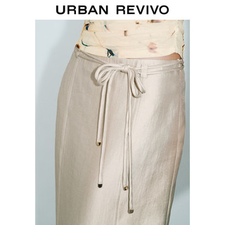 URBAN REVIVO 女士轻中式风系带后开衩H型半裙 UWG540035 卡其 XS