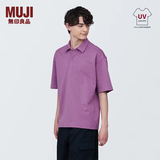 无印良品 MUJI 男式 防紫外线凉感宽版五分袖POLO衫 短袖早春 防晒 粉红色 XXL 185/112A