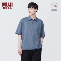 无印良品 MUJI 男式 防紫外线凉感宽版五分袖POLO衫 短袖早春 防晒 烟熏蓝色 L 175/100A