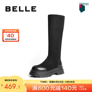 BeLLE 百丽 质感显瘦长筒弹力靴女增高瘦瘦靴女靴B1639DG3 黑色 36