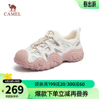 CAMEL 骆驼 登山鞋女新款拼色丑萌鞋户外徒步鞋女休闲运动鞋 L24M076602米/银/粉