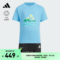 adidas PEMSLOU联名印花上衣圆领短袖套装男小童夏阿迪达斯轻运动 蓝色/黑色 104CM