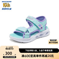 Skechers斯凯奇女童夏魔术贴公主闪灯鞋儿童轻便休闲露趾凉鞋303024L 32