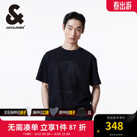 杰克·琼斯（JACK&JONES）夏季款速干凉爽胶印宽松罗纹圆领立体logo短袖T恤男款224201035 黑色E40 黑色E40 170/92A/S