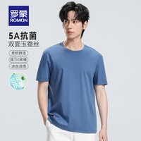 罗蒙5A抗菌丝光棉短袖T恤男2024夏季中青年冰丝凉感T恤男 蓝灰 170（100-115斤）