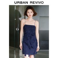 UR2024夏季女装时髦设计感短款修身吊带连衣裙UWG740079 墨蓝 XS