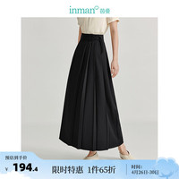 茵曼（INMAN）新中式盘扣百褶半身裙2024夏季女装高腰简约百搭显瘦长裙 午夜黑 M