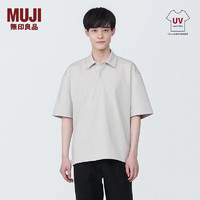 无印良品 MUJI 男式 防紫外线凉感宽版五分袖POLO衫 短袖早春 防晒 浅灰色 S 165/84A